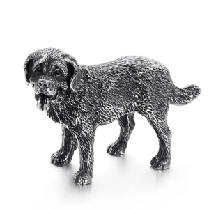 Modern silver stainless steel dog figurine ornament displayed on a clean white background