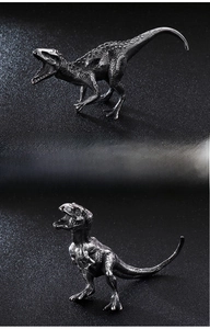 Detailed close-up of textured fine steel scales on creative metal dinosaur figurine