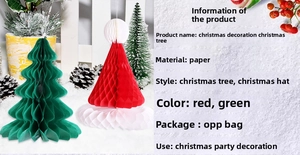Detail of eco-friendly honeycomb paper Christmas tree and hat ornaments for holiday parties