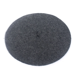 Classic dark grey wool felt beret hat for women with a vintage minimalist flat top design