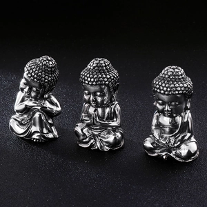 Three-piece stainless steel Buddha statue set in meditation and reclining poses
