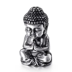 Stainless Steel Mini Buddha Statue Meditating Figurine Desktop Zen Ornament Home Decor Small Sculpture Silver