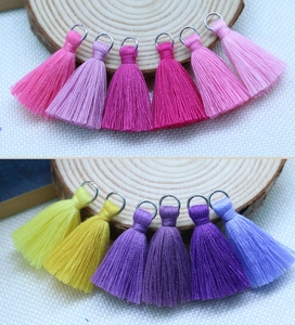 3.5cm cotton tassel pendants with silver metal jump rings for DIY bag accessories