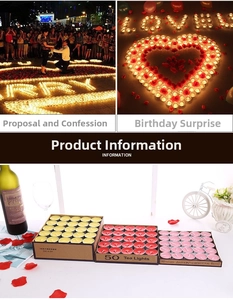 Close-up of smokeless white tea light candles in various packaging sizes for proposals