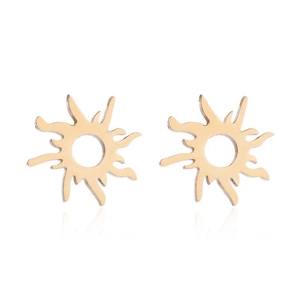 Minimalist golden hollow sun earrings set with a polished finish on a clean white background