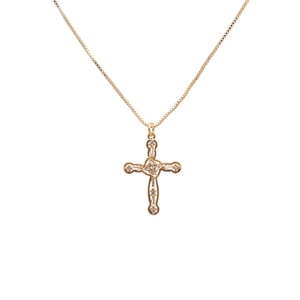 Gold hollow cross necklace with micro-paved zircons on a delicate box chain