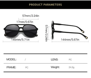 Detailed size specifications and product parameters of black double bridge pilot sunglasses