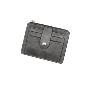 Deep taupe faux leather multi-slot card holder and wallet with silver zipper and snap button