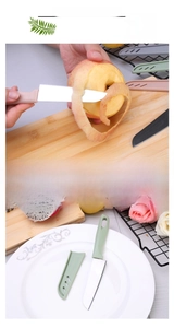 Detail of colorful stainless steel paring knives with ergonomic handles and vented covers