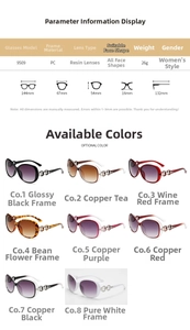 Detailed size specifications for oversized 9509 trend sunglasses for women with jade texture