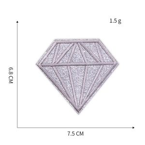 Silver glitter diamond embroidery patch 7.5cm x 6.8cm with iron-on backing for clothes