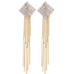 Boucles d'oreilles pendantes dorées avec losanges brillants et longs glands
