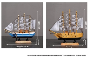 Vue détaillée de deux modèles de voiliers en bois vintage avec dimensions et mesures