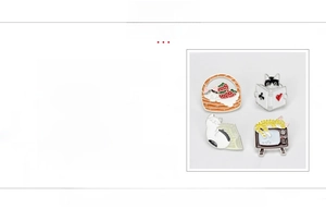 Detail specifications of four cartoon cat enamel pins made from durable zinc alloy