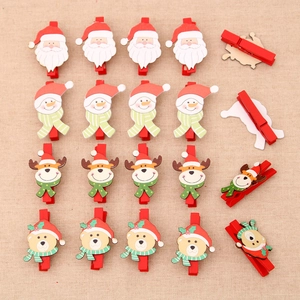 Set festivo di 20 clip natalizie in legno con motivi di Babbo Natale, pupazzo di neve e renna
