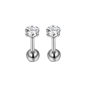 Pair of minimalist stainless steel stud earrings with heart-shaped clear zircon stones