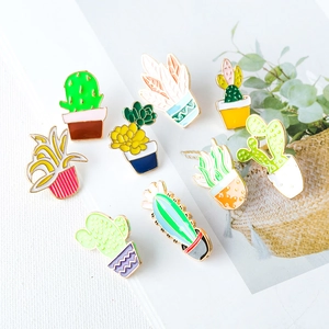 Set of 9 colorful enamel succulent and cactus brooches made of high quality metal