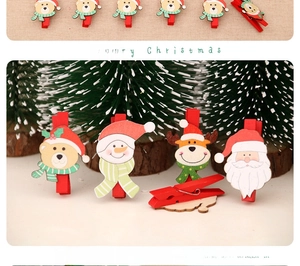 Set di mollette natalizie in legno con Babbo Natale e renne per decorazioni festive