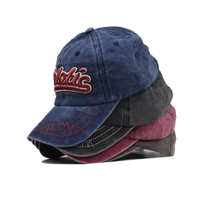 Vintage washed cotton baseball caps with 3D Athletic embroidery in multiple colors