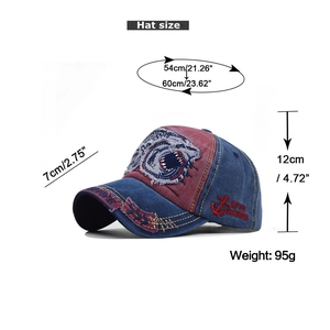 Close-up of shark embroidery and anchor detail on distressed cotton baseball cap
