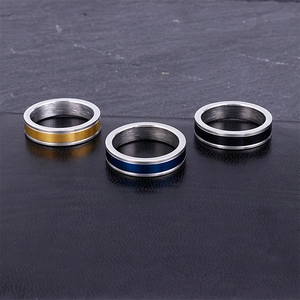 Bagues 5mm en acier inoxydable pour hommes et femmes en or, bleu et noir, fini brossé