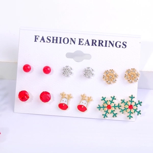 Christmas earring set of 6 pairs including snowflakes and reindeer on display card