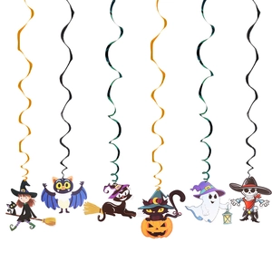 Close-up of Halloween spiral swirls featuring cartoon ghost, bat, witch and skull charms