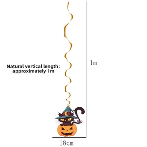 Halloween spiral decoration set with black cat and pumpkin pendant measuring 1 meter long