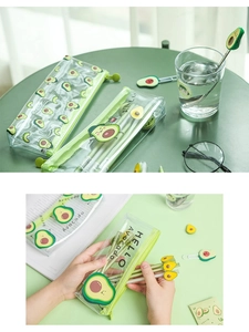 Transparent PVC avocado pencil case set with zipper and matching stationery accessories