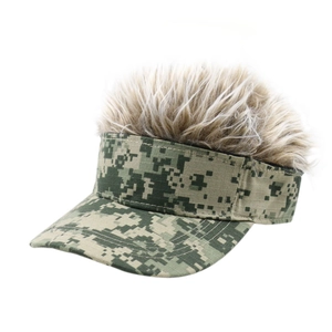 Cappellino da baseball mimetico creativo con parrucca di capelli castani integrata