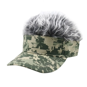 Cappello Da Baseball Camouflage Con Parrucca Capelli Sintetici Divertente Visiera Regolabile Per Uomo Donna Festa
