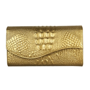 Golden crocodile embossed clutch bag with wavy flap for women's fashion and events
