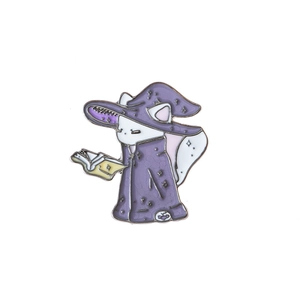 Enamel wizard cat brooch with purple hat and star robe for bags and clothing accessory