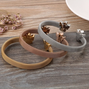 Adjustable mesh stainless steel angel bracelets in gold, silver and rose gold plating