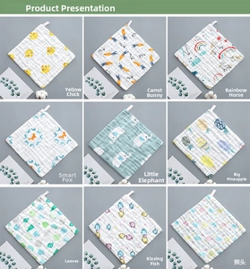 Detail view of 6-layer high-density cotton gauze baby towels with 9 cute animal prints