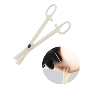 Sterile disposable body piercing forceps in cream white with a slotted tip for precision