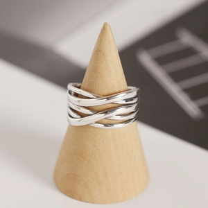 Minimalist S925 sterling silver woven multi-layer ring with hollow line design