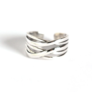 Minimalist S925 sterling silver woven multi-layer crossing lines adjustable open ring