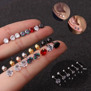 Minimalist Stainless Steel Cubic Zirconia Ear Cartilage Studs Simple Three Prong Screw Back Round Helix Piercing Jewelry