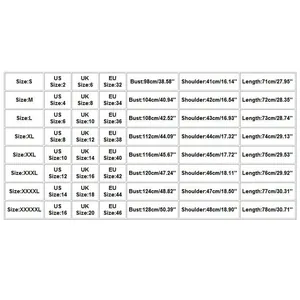 Detailed size guide table for women faux fur coat covering US, UK, and EU measurements