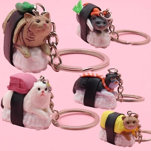 Sushi Cat Keychain PVC 3D Cartoon Kitten Bag Pendant Ornament Creative Miniature Animal Toy Gift For Women Kids