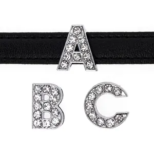 10mm silver alloy rhinestone alphabet slider charms A-B-C for DIY bracelets