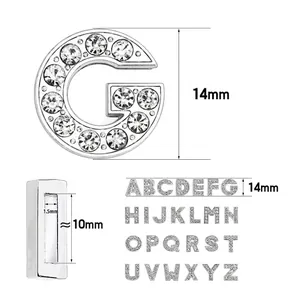 DIY 10mm chrome slide charms with white rhinestones A-Z letters for jewelry making