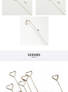 Detailed view of heart and rectangle gold floral card holder sticks in 30cm and 55cm lengths