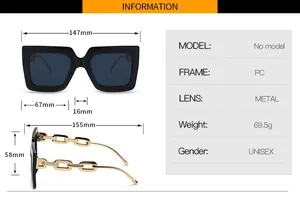 Tableau des tailles pour lunettes de soleil surdimensionnées avec dimensions et détails