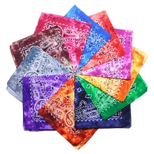 Detailed fan-shaped display of multi-color paisley bandanas in high resolution