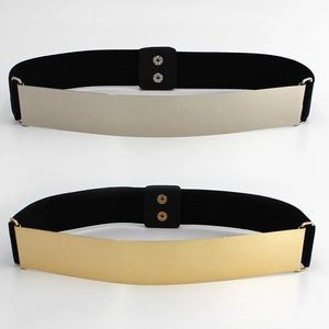Elastische Taillengürtel für Damen in Gold und Silber mit Metallplatte und Druckknöpfen