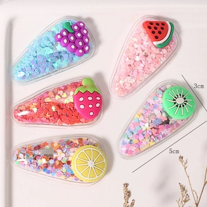 Glittery fruit hair clips set featuring strawberry and watermelon for girls, 5cm size