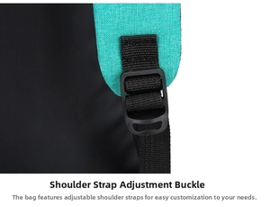 Detail of adjustable shoulder strap with black plastic buckle on casual canvas backpack