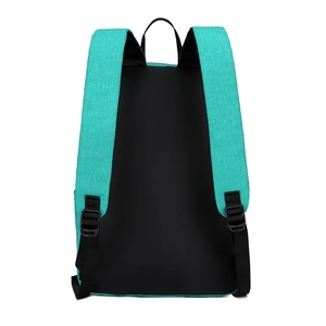 Minimalist casual backpack in teal and black featuring wide breathable shoulder straps